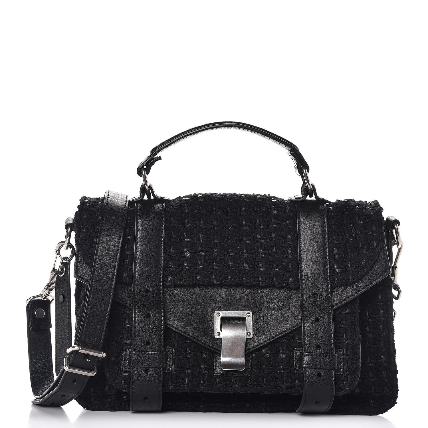 Proenza Schouler Lorma Tweed Lambskin Tiny PS1 Satchel Black 1 of 7