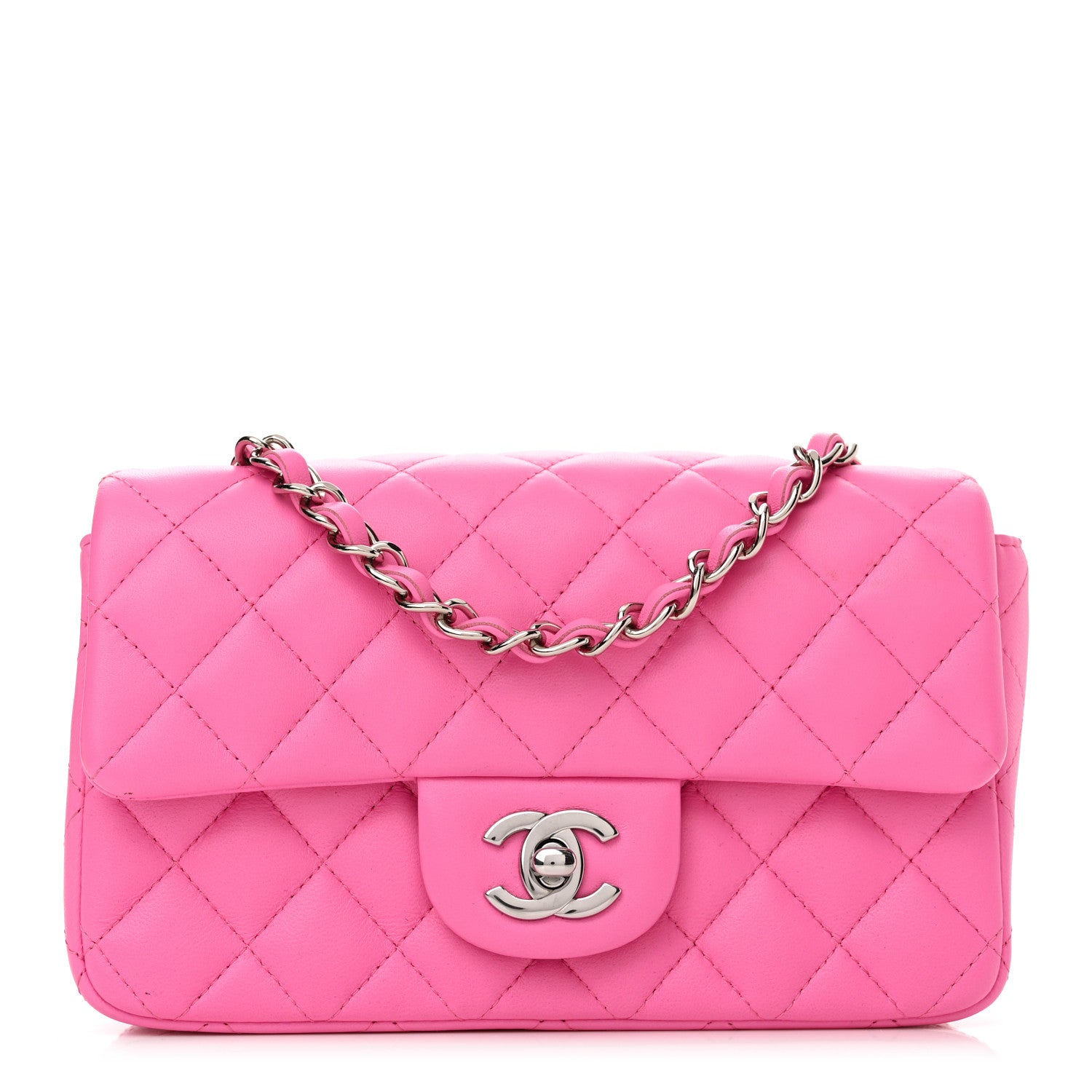 Chanel Lambskin Quilted Mini Rectangular Flap Neon Pink 1 of 11