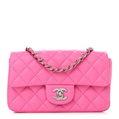 Chanel Lambskin Quilted Mini Rectangular Flap Neon Pink 1 of 11