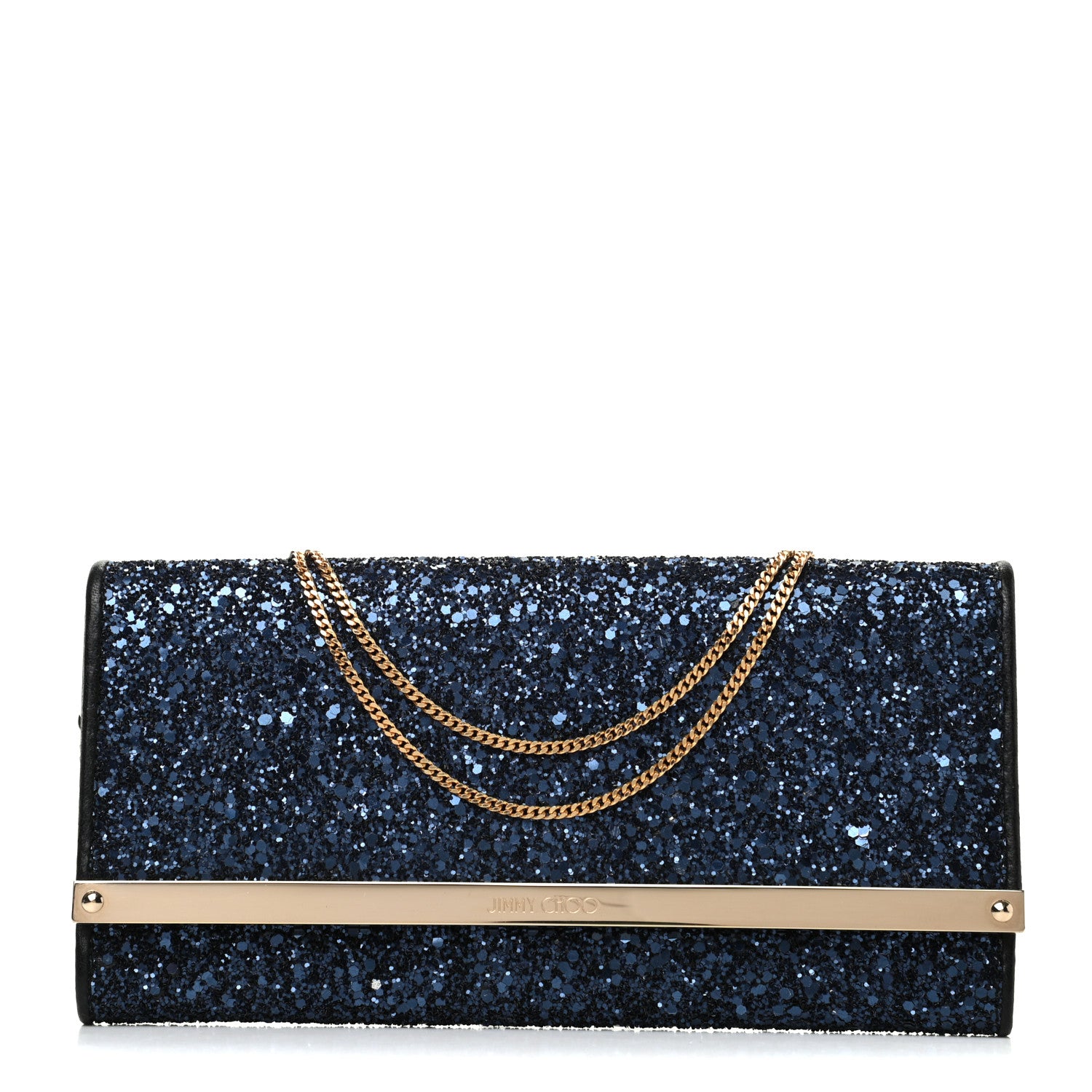 Jimmy Choo Glitter Milla Wallet on Chain Navy 1 of 10
