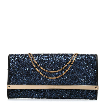 Jimmy Choo Glitter Milla Wallet on Chain Navy 1 of 10