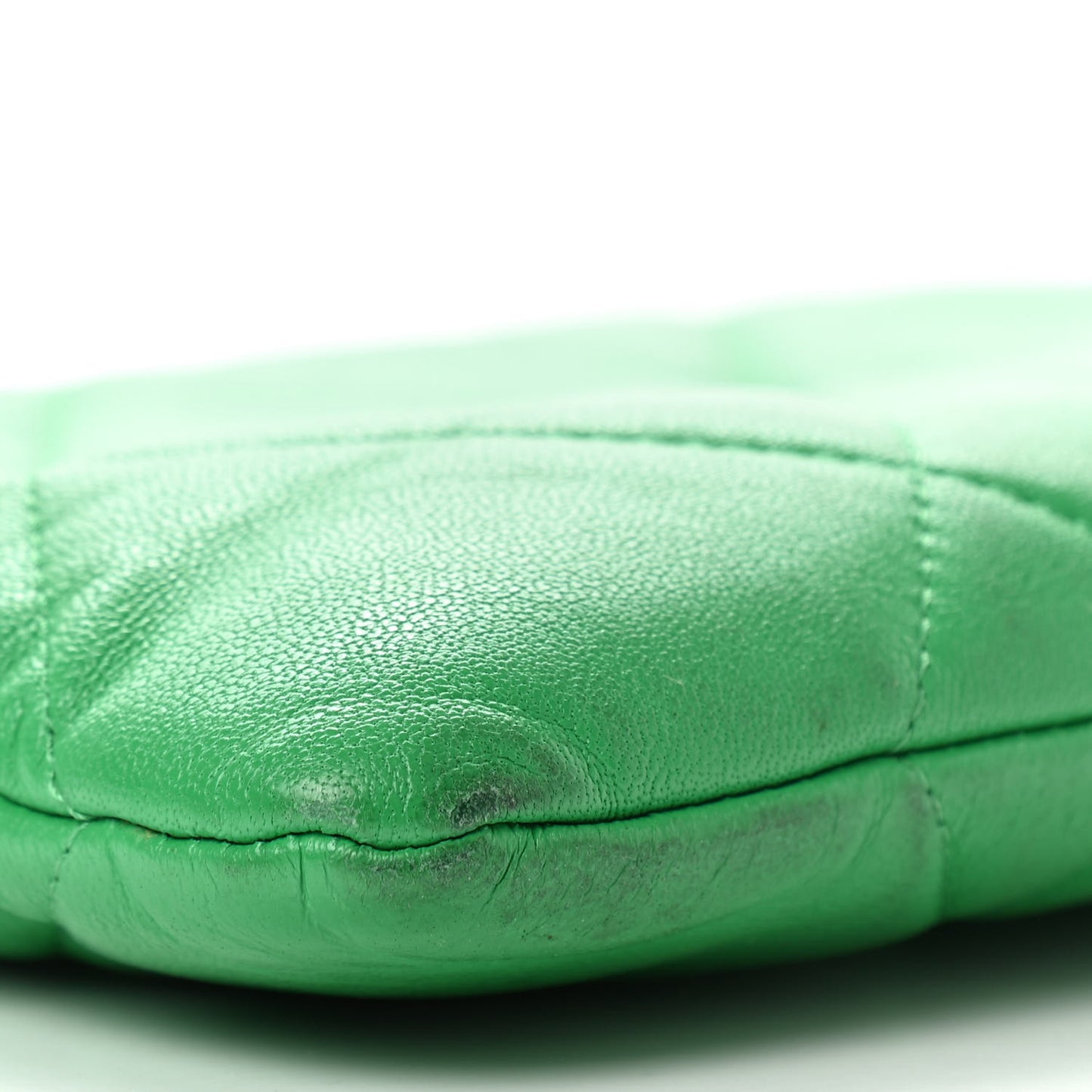 Shiny Goatskin Quilted Chanel 19 Pouch Green