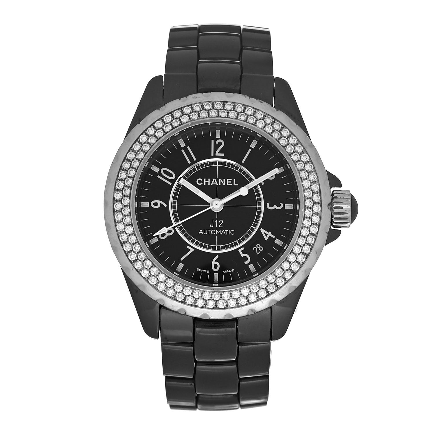 Chanel Stainless Steel Ceramic Diamond Pave Bezel 38mm J12 Automatic Watch Black 1 of 4