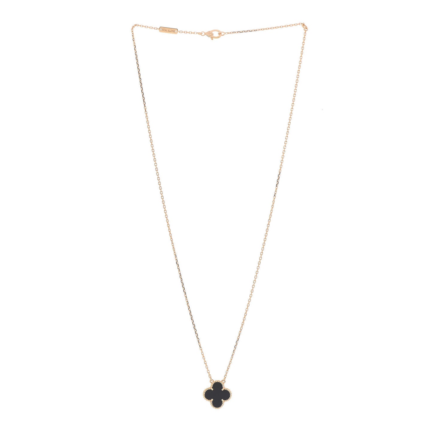18K Yellow Gold Black Onyx Vintage Alhambra Pendant Necklace