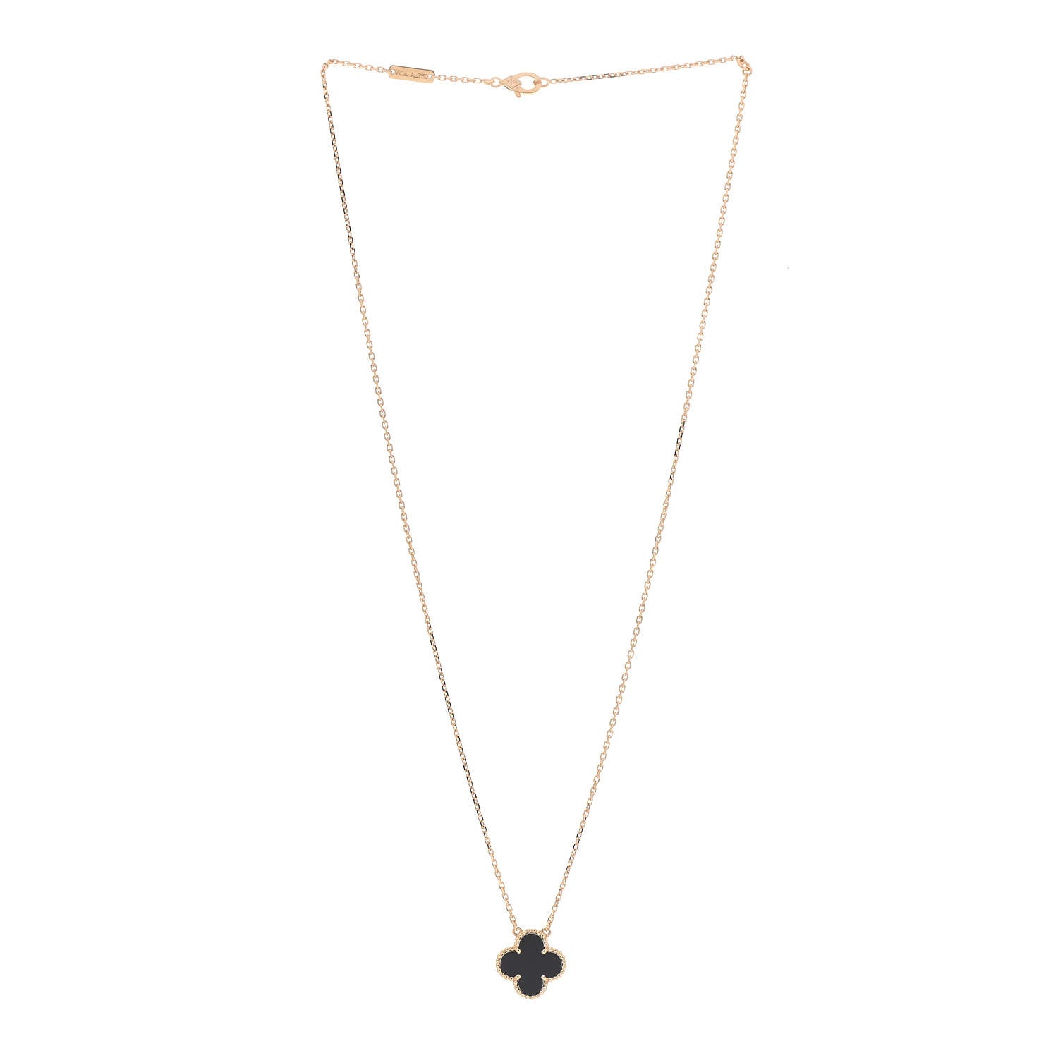 Van Cleef & Arpels 18K Yellow Gold Black Onyx Vintage Alhambra Pendant Necklace 3 of 7