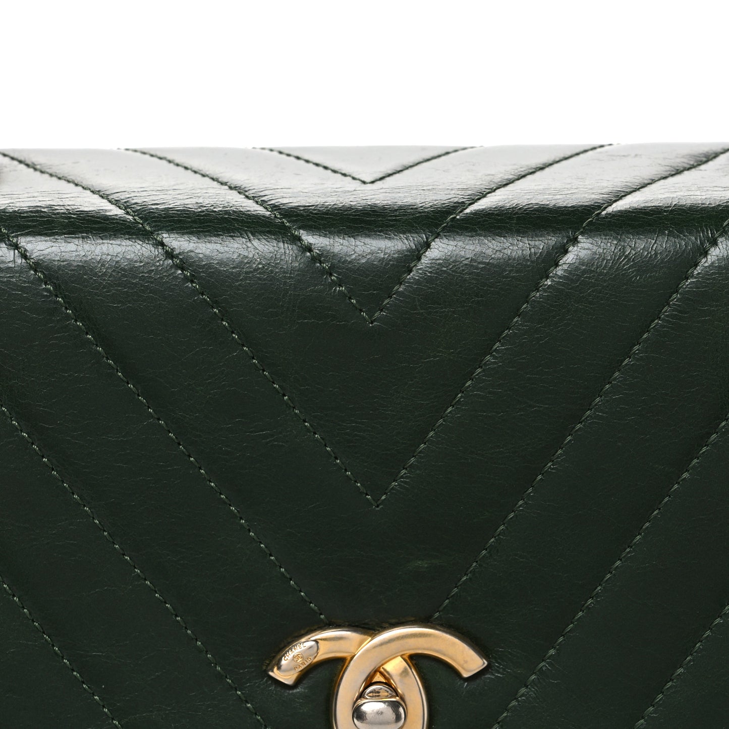 Calfskin Chevron Quilted Small Coco Handle Flap Green