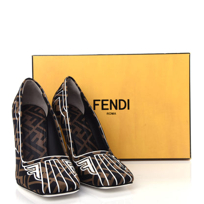 Fendi Lycra Film FF FFreedom Decollete Pumps 38 Tobacco Moro White 10 of 10