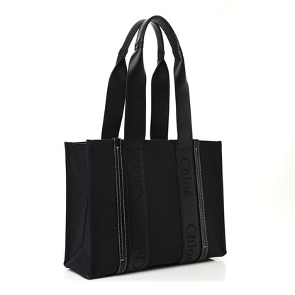 Chloe Calfskin Linen Medium Woody Tote Deep Denim 3 of 10