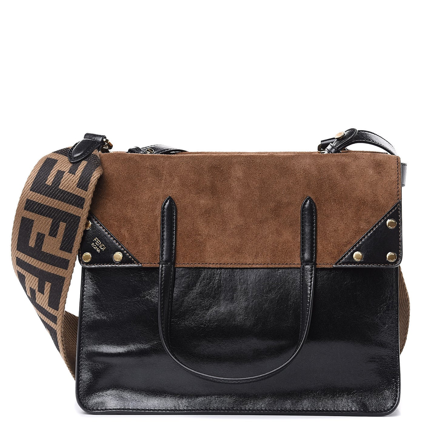 Agnello Old Shine Vitello Go Rain Large Flip Tote Black Marrone