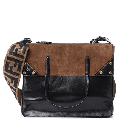 Fendi Agnello Old Shine Vitello Go Rain Large Flip Tote Black Marrone 1 of 11
