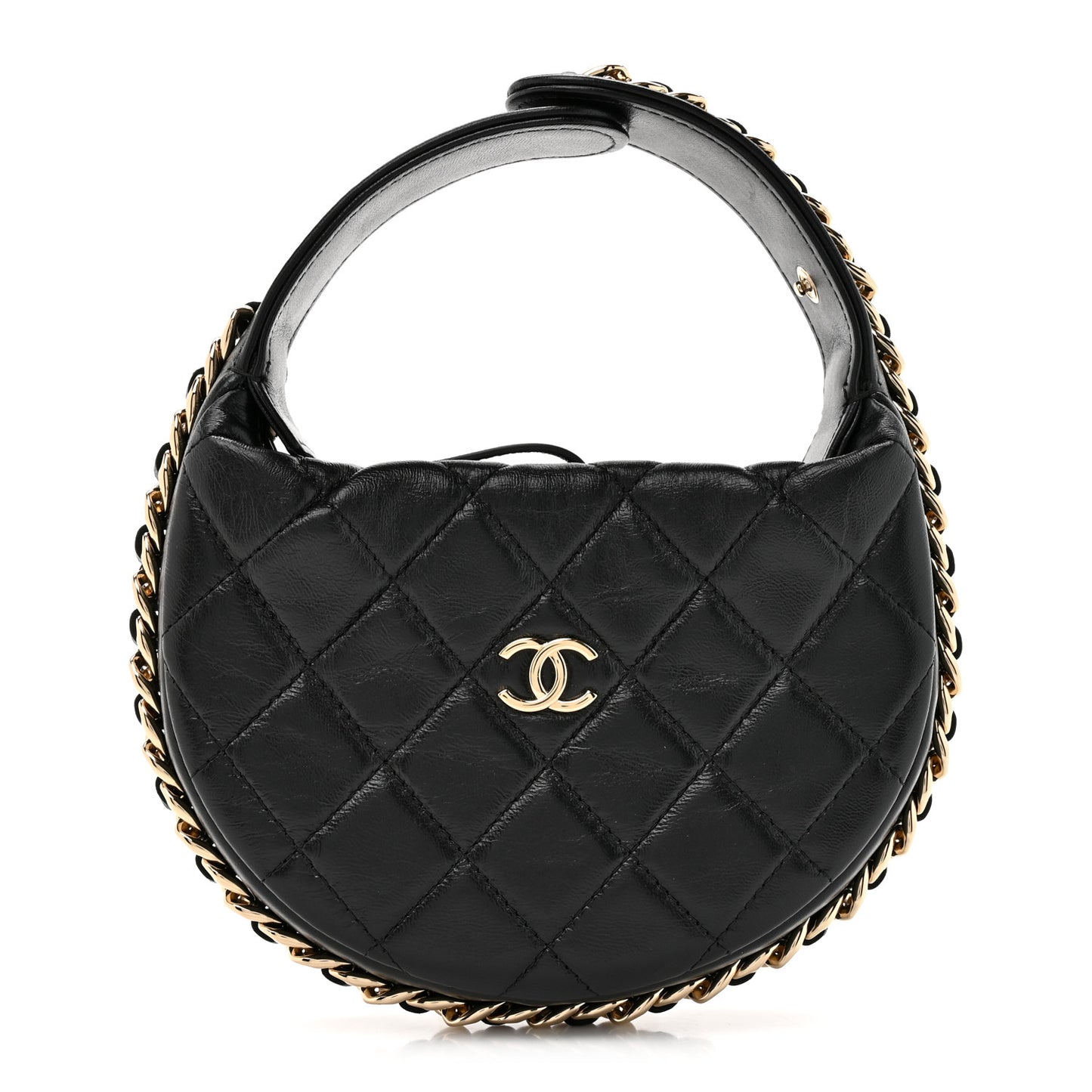 Lambskin Quilted Chain Around Pouch Black