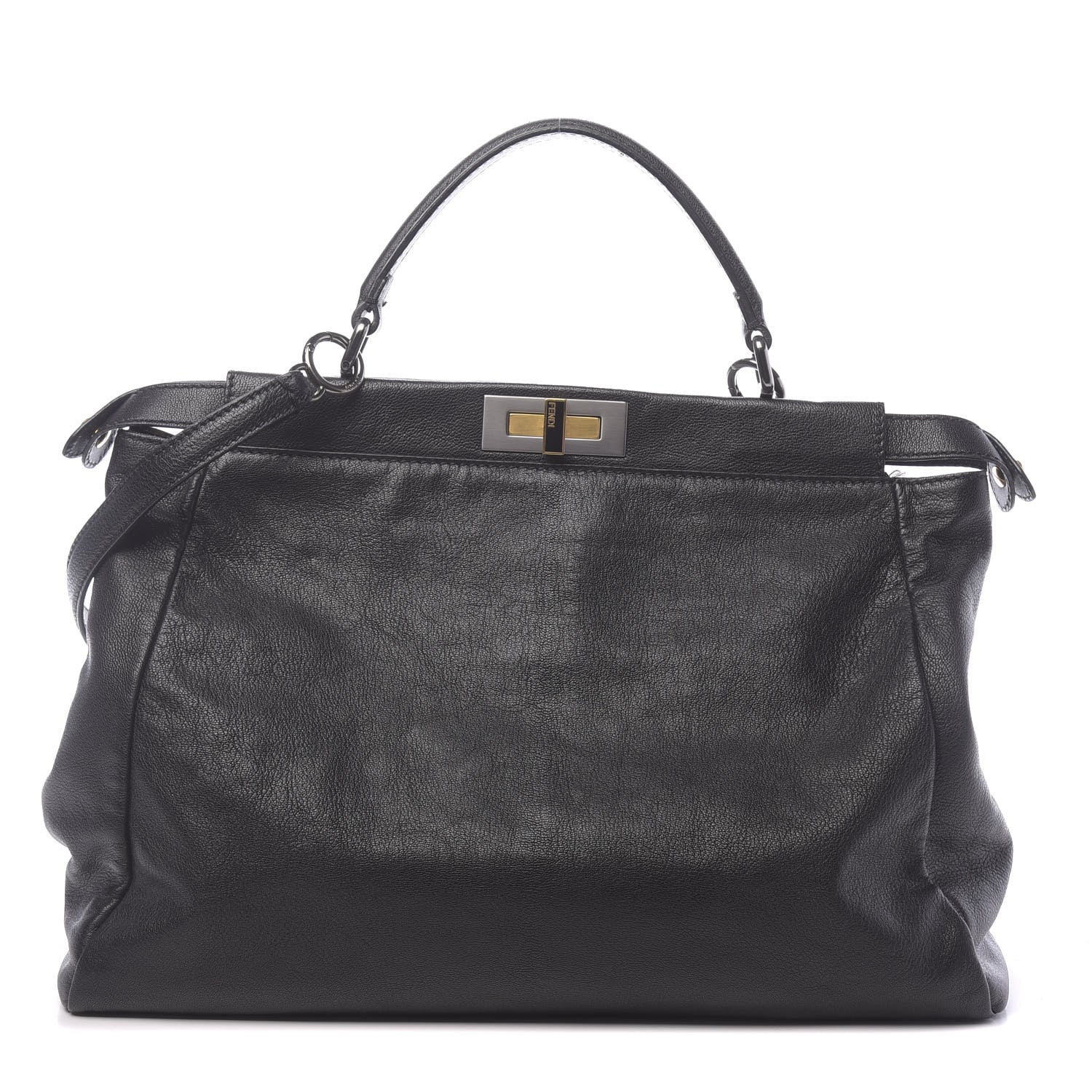 Fendi Goatskin Zucca Large Peekaboo Iconic Satchel Black Tobacco 1 of 13