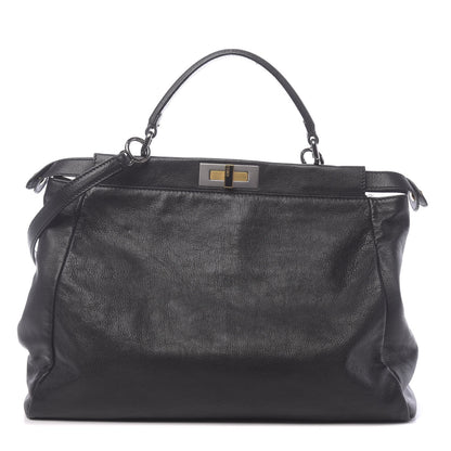 Fendi Goatskin Zucca Large Peekaboo Iconic Satchel Black Tobacco 1 of 13
