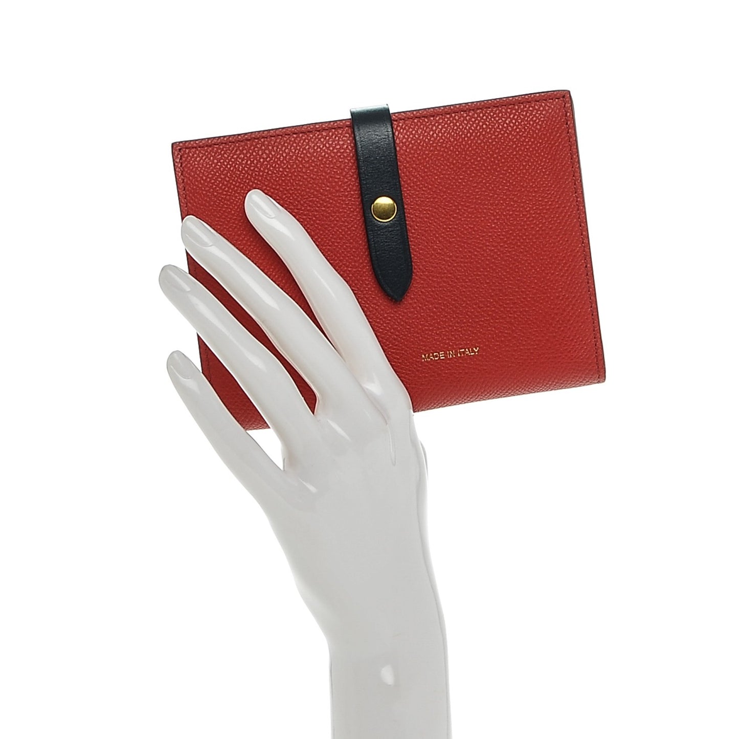 Grained Calfskin Medium Multifunction Strap Wallet Coquelicot