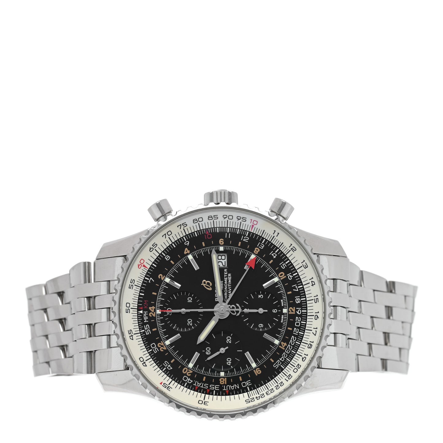 Stainless Steel 46mm Navitimer GMT World Automatic Watch Black A24322