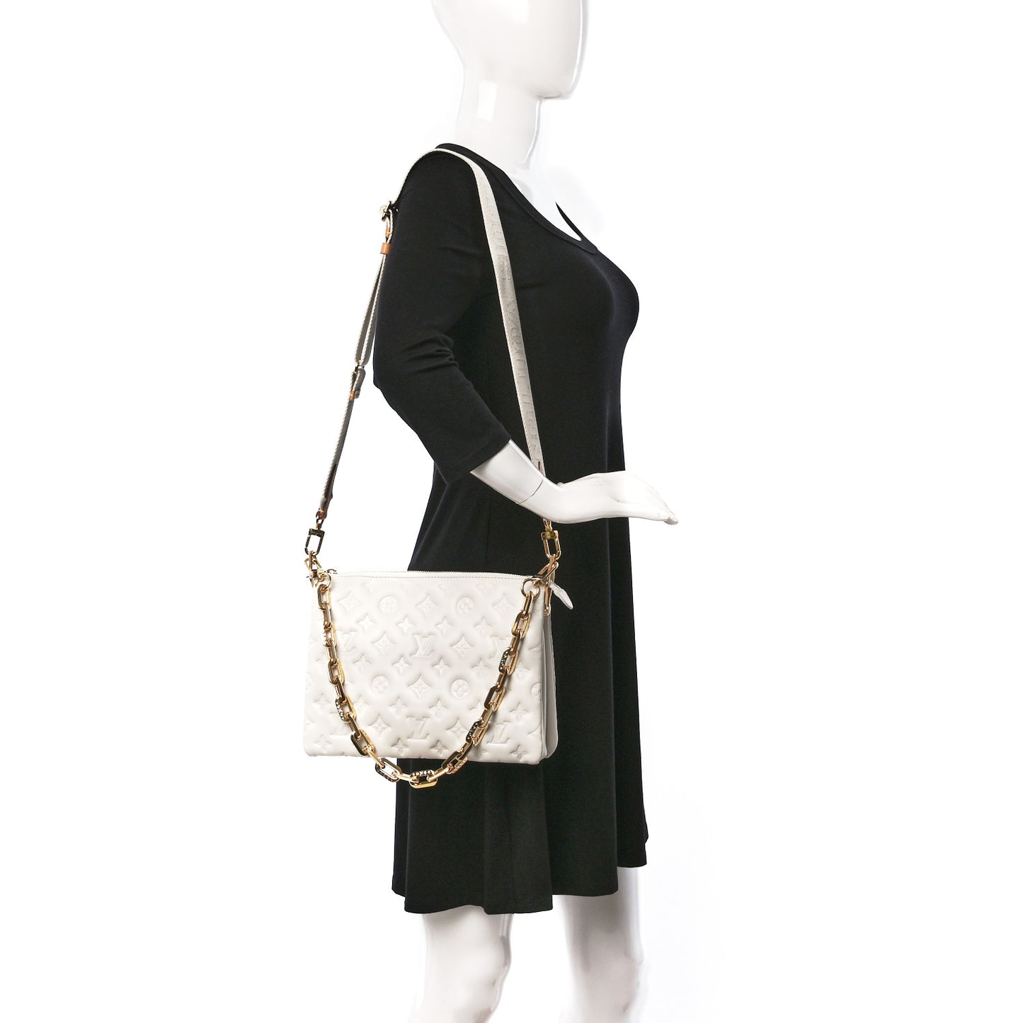 Lambskin Embossed Monogram Coussin PM Cream