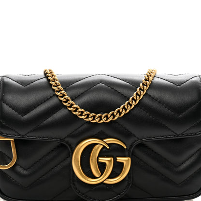 Gucci Calfskin Matelasse Super Mini GG Marmont Shoulder Bag Black 8 of 10