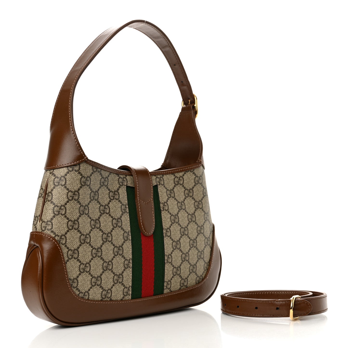GG Supreme Monogram Azalea Calfskin Web Small Jackie 1961 Hobo Beige Ebony Brown Sugar