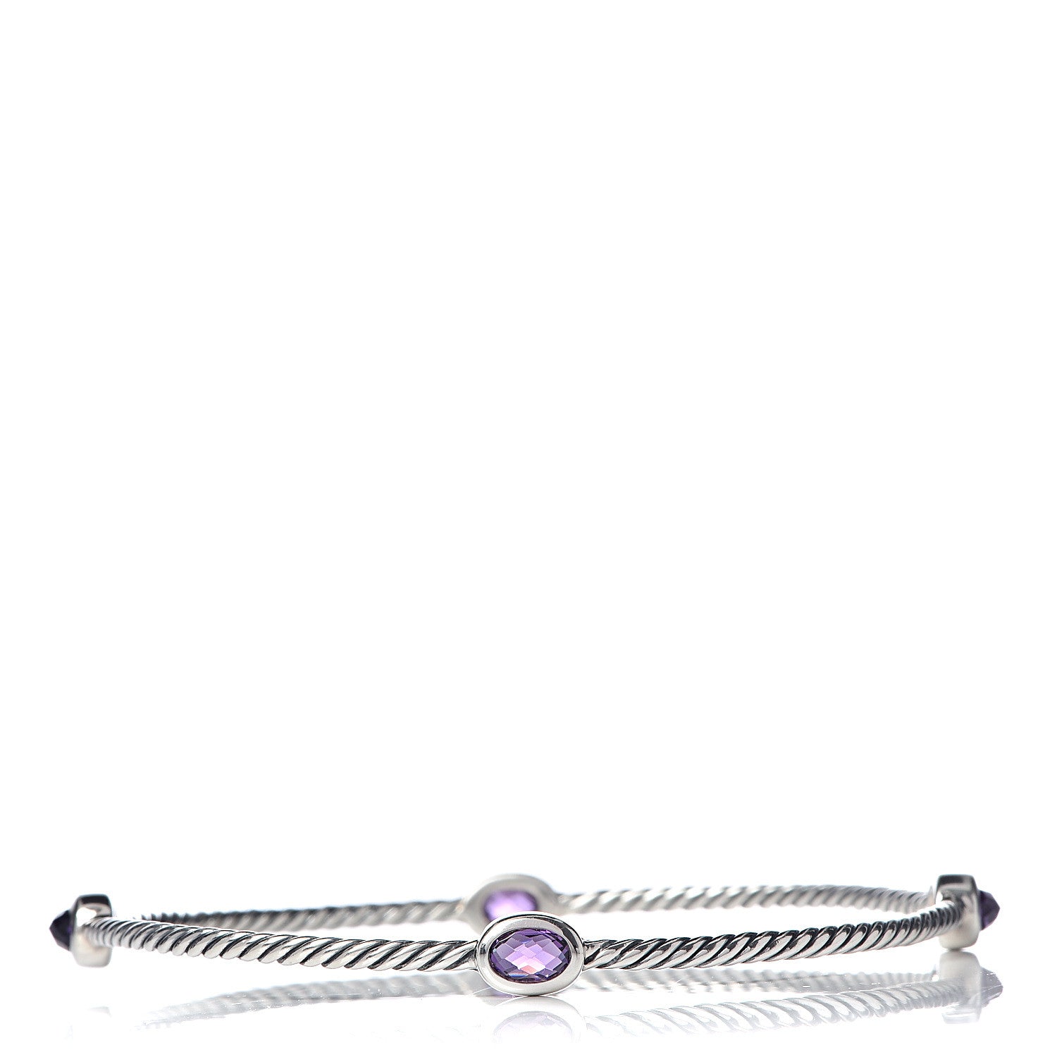 David Yurman Sterling Silver Amethyst Color Classics Cable Bangle Bracelet Set of 2 3 of 5