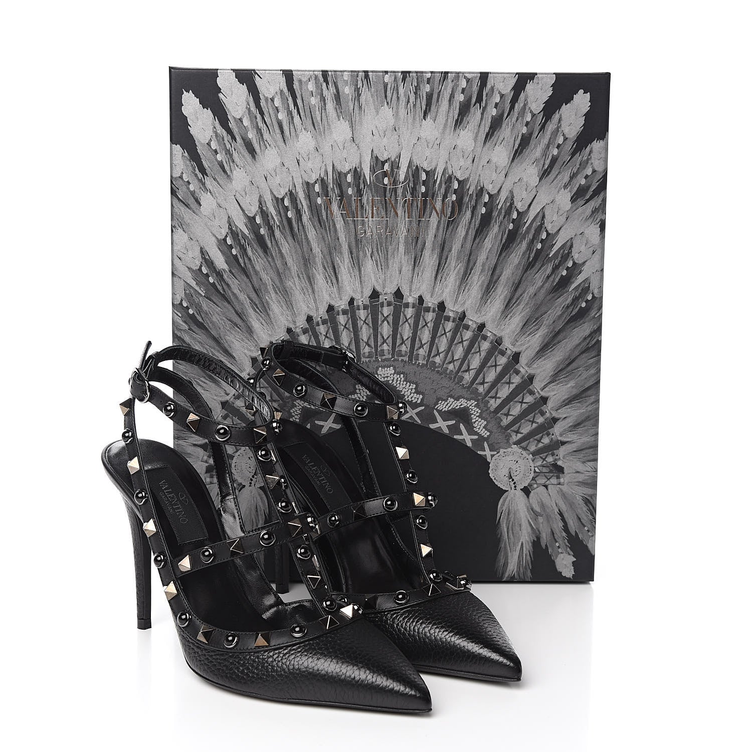 Valentino Garavani Pebbled Calfskin Onyx Rockstud Rolling Ankle Strap 100mm Pumps 36.5 Black 9 of 9