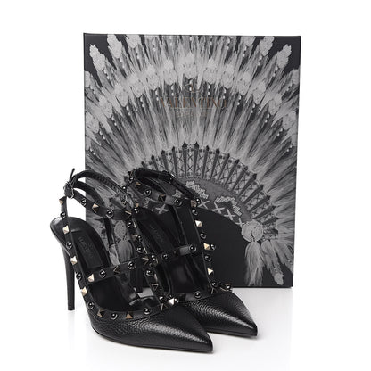 Valentino Garavani Pebbled Calfskin Onyx Rockstud Rolling Ankle Strap 100mm Pumps 36.5 Black 9 of 9
