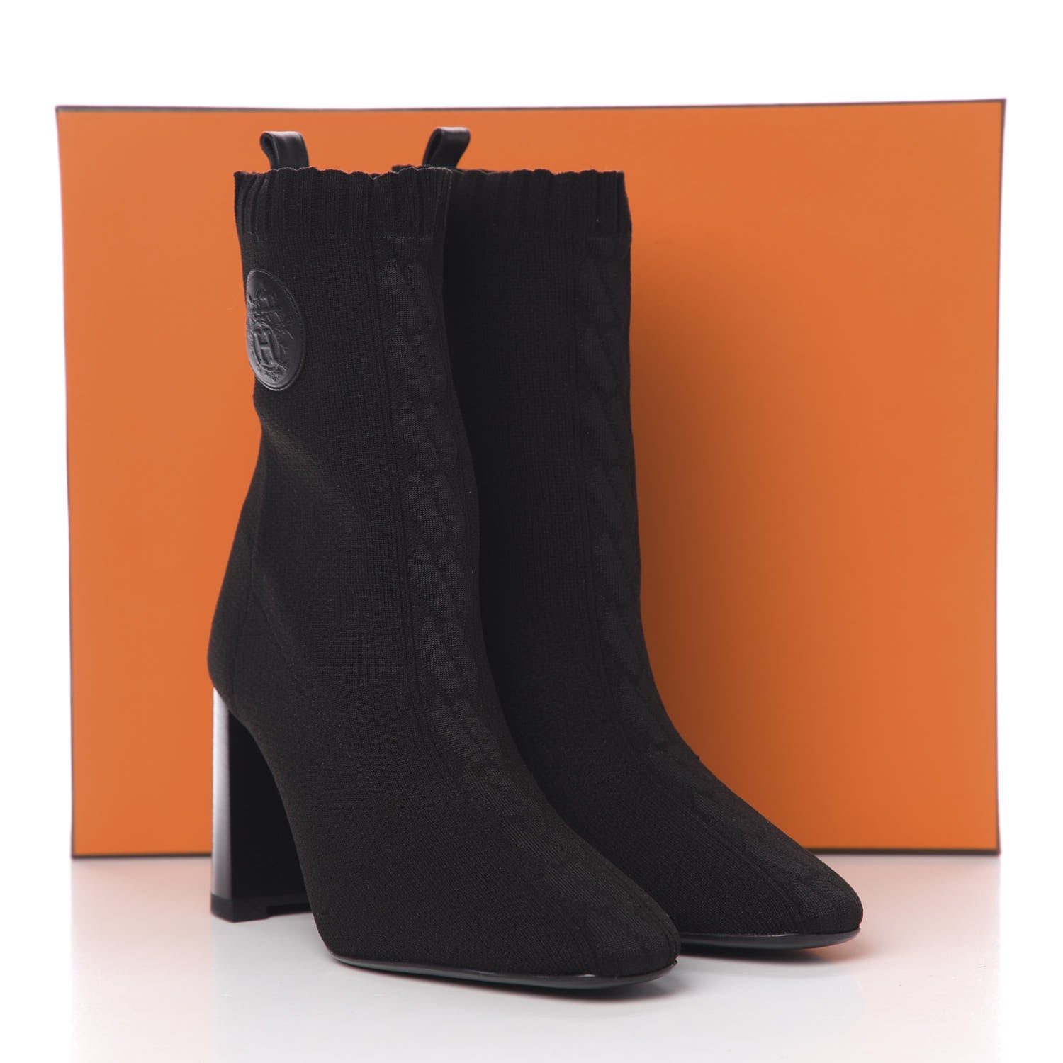 Hermes Knit Calfskin Volver Ankle Boots 38 Black 8 of 8