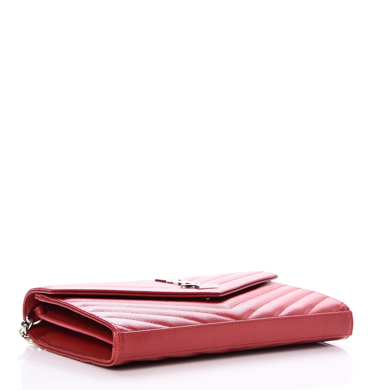 Saint Laurent Grain De Poudre Matelasse Chevron Monogram Chain Wallet Red 4 of 8