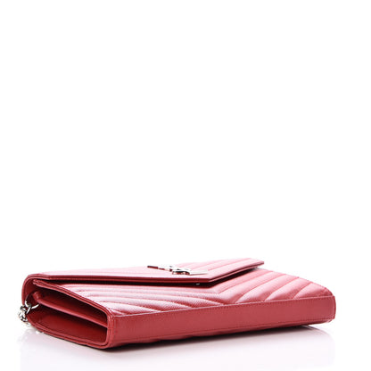 Saint Laurent Grain De Poudre Matelasse Chevron Monogram Chain Wallet Red 4 of 8