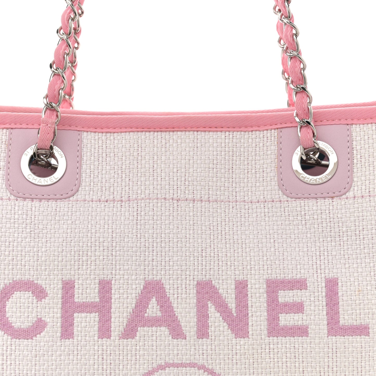 Woven Straw Raffia Small Deauville Tote Pink