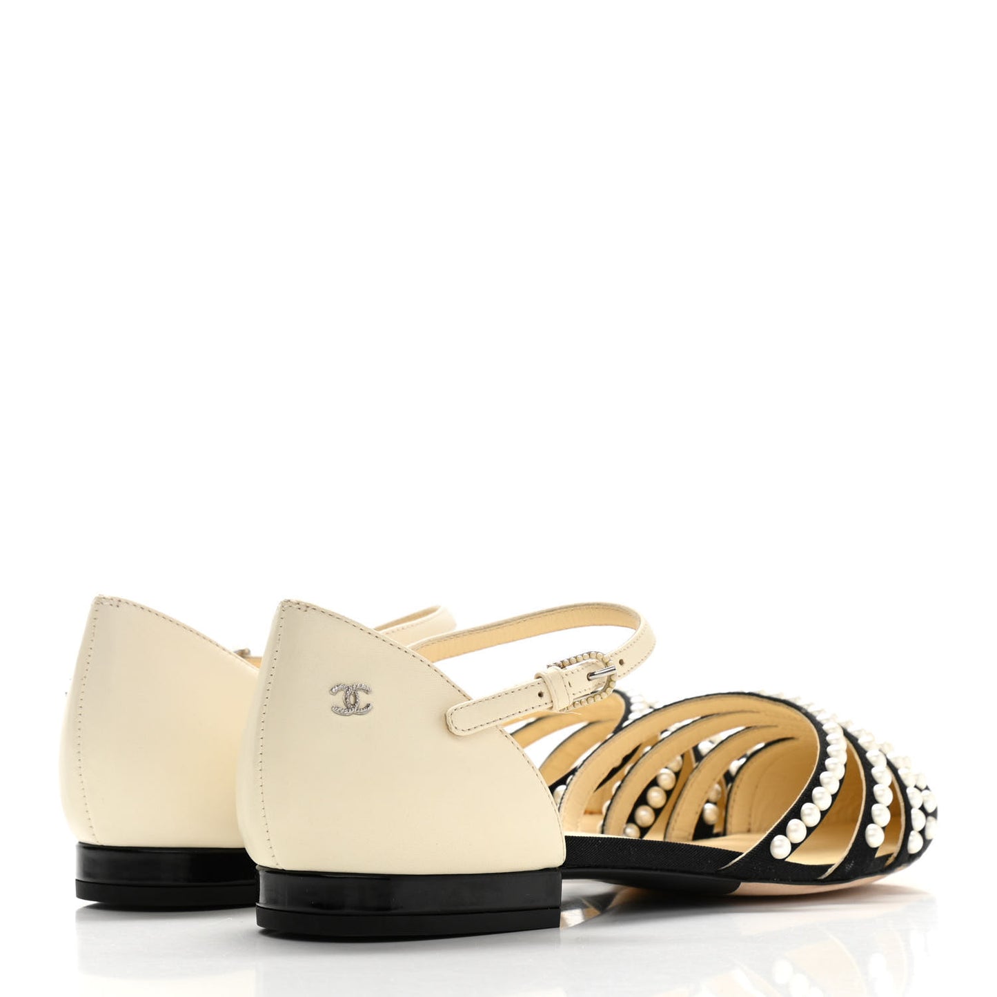 Lambskin Grosgrain Pearl Slingbacks 37 White Black