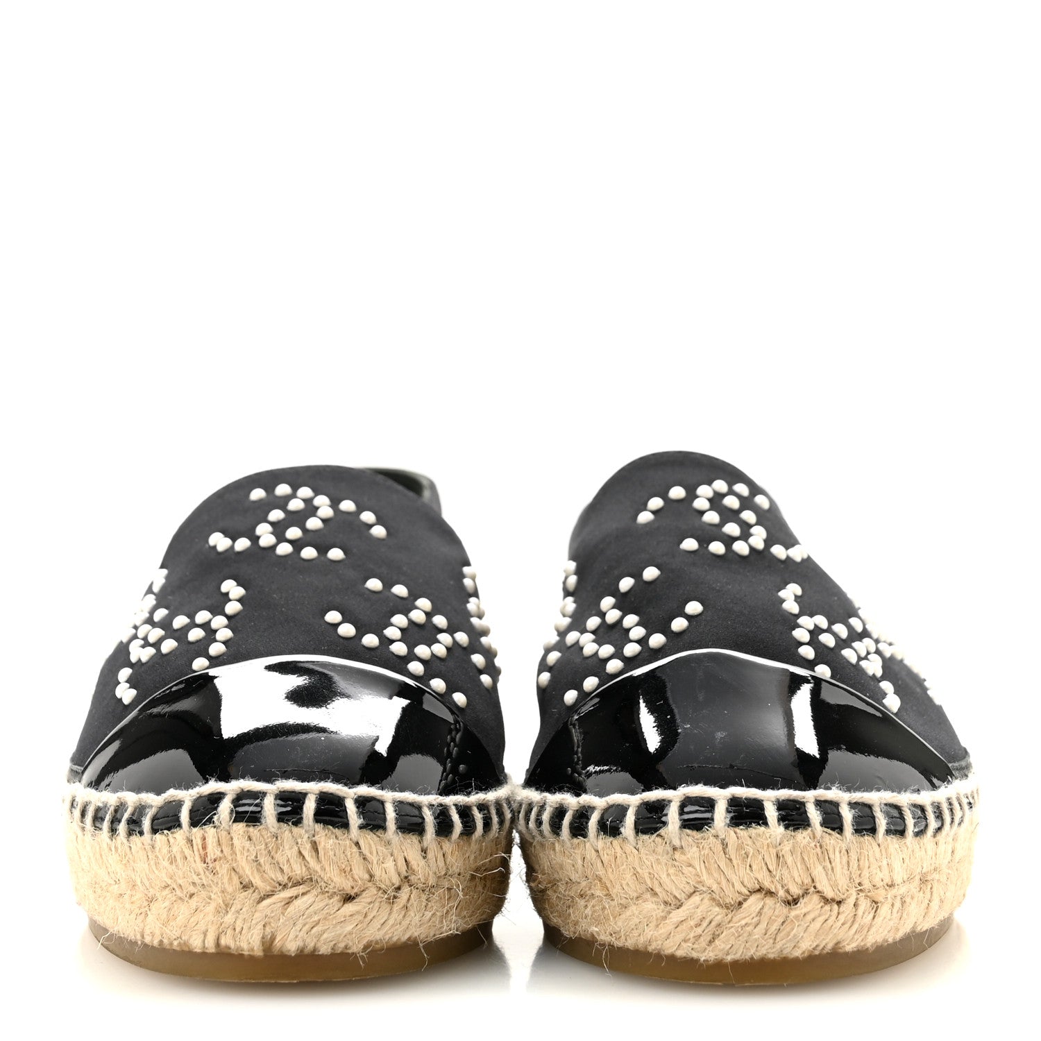 Chanel Neoprene Patent Calfskin Pearl CC Espadrilles 35 Black White 3 of 9