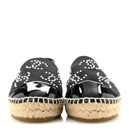 Chanel Neoprene Patent Calfskin Pearl CC Espadrilles 35 Black White 3 of 9