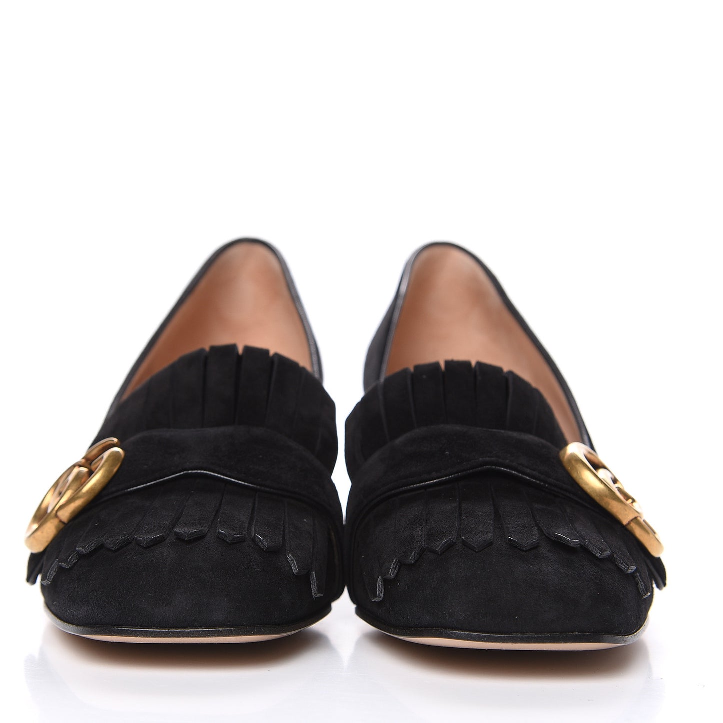 Kid Scamosciato GG Marmont Fringe 50mm Loafer Pumps 37 Black