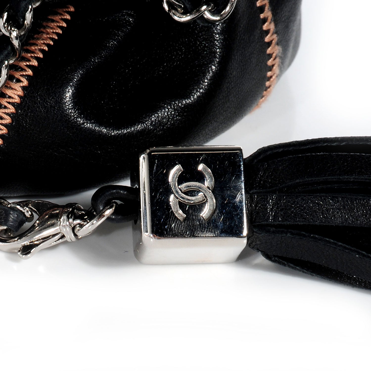 Chanel Lambskin Satin Reversible Mini Sac Cordon Black Peach 7 of 7