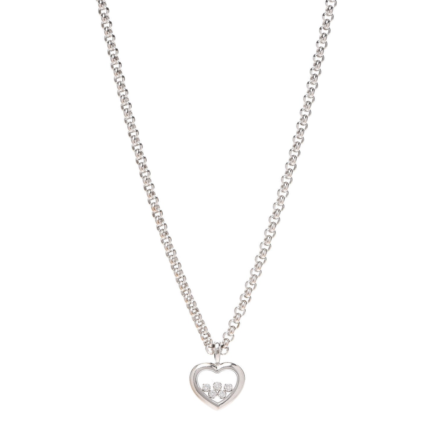 18K White Gold 5 Happy Diamonds Icons Heart Pendant Necklace