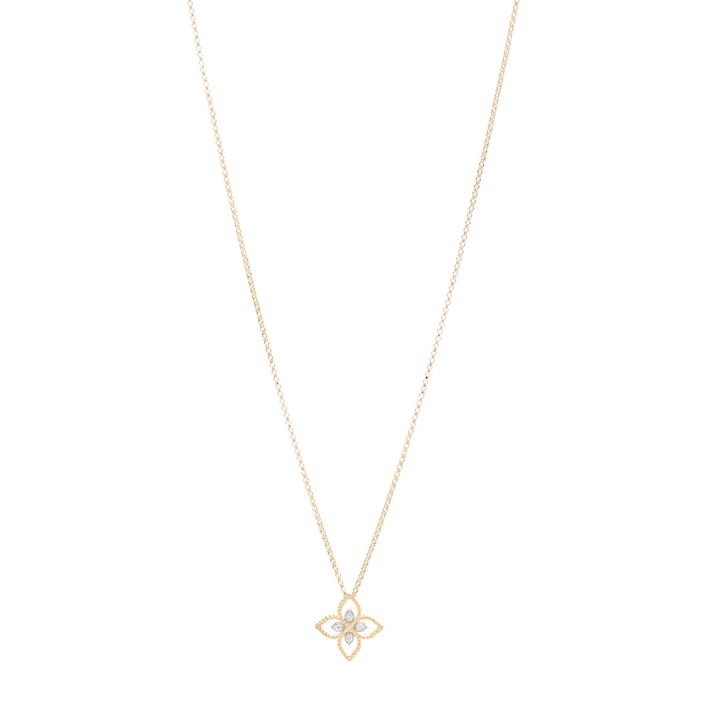 18K Yellow Gold Diamond Small Principessa Flower Pendant Necklace