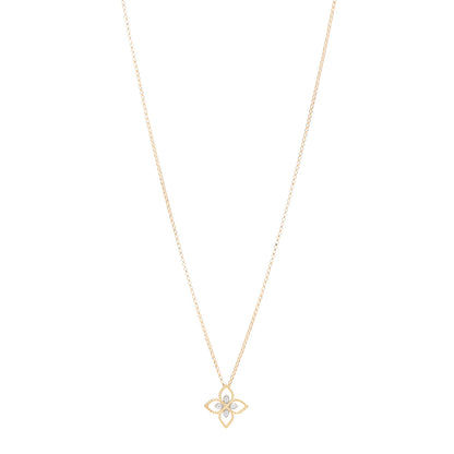 Roberto Coin 18K Yellow Gold Diamond Small Principessa Flower Pendant Necklace 1 of 6