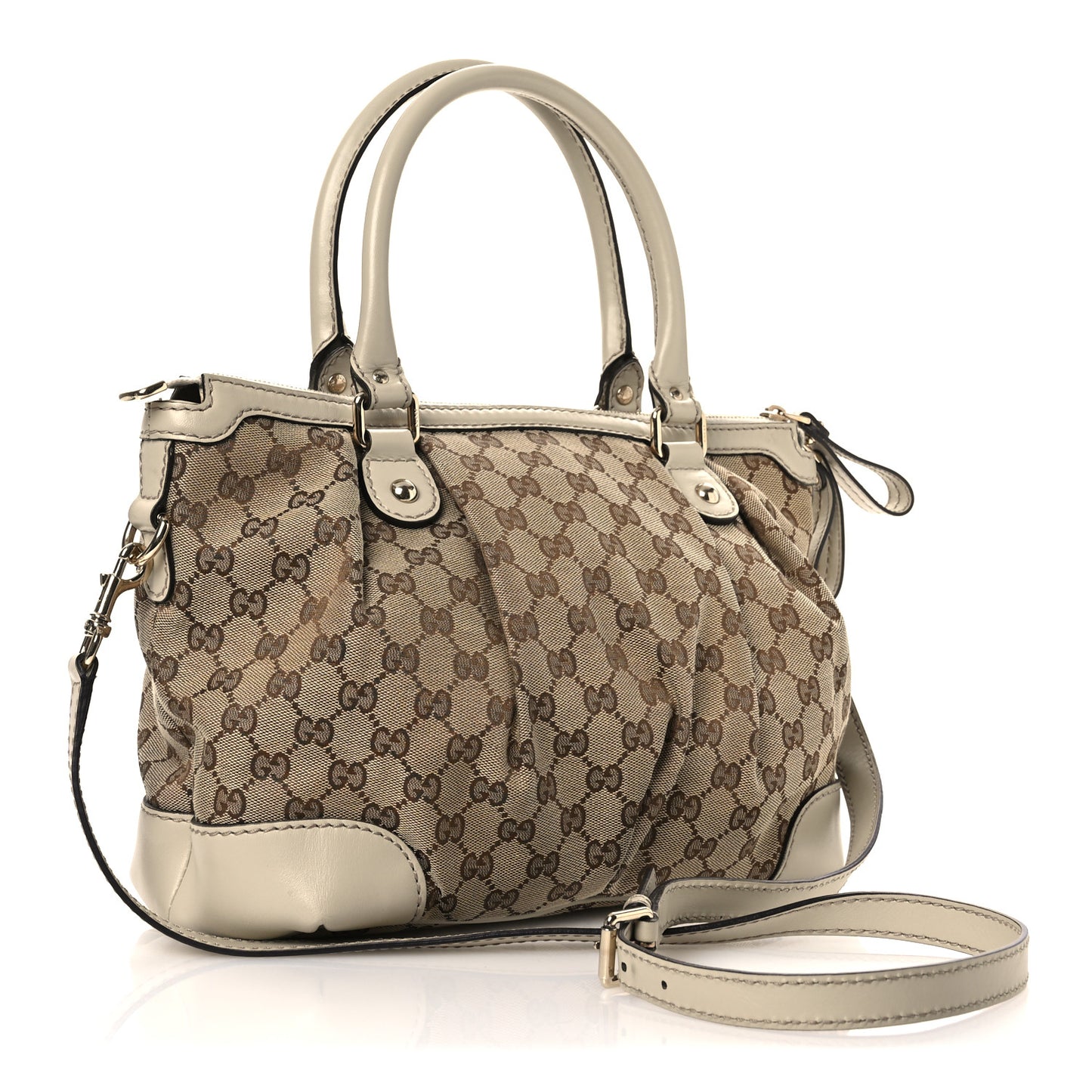 Monogram Margaux Calfskin Medium Sukey Top Handle Bag Beige Ebony Mystic White
