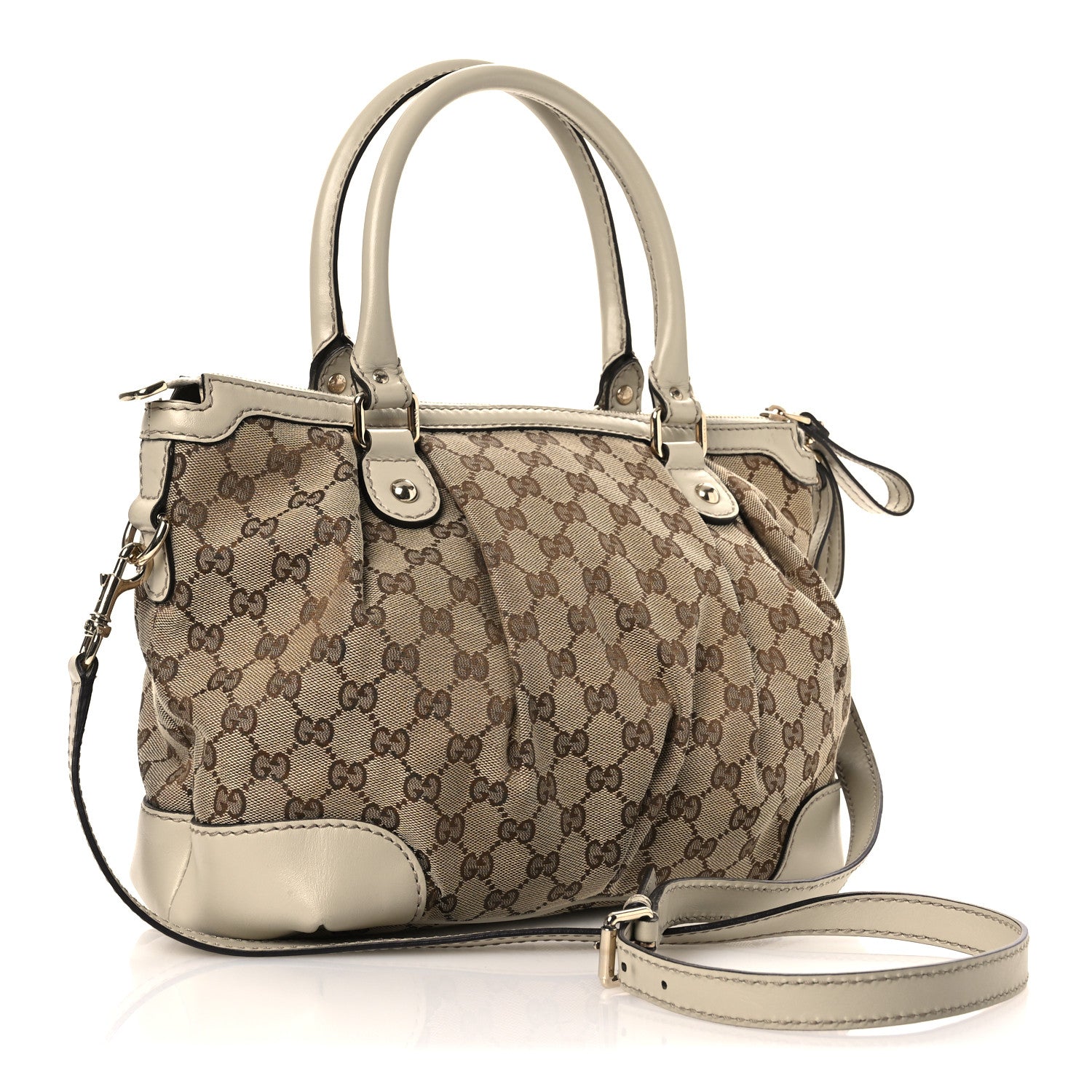 Gucci Monogram Margaux Calfskin Medium Sukey Top Handle Bag Beige Ebony Mystic White 3 of 12