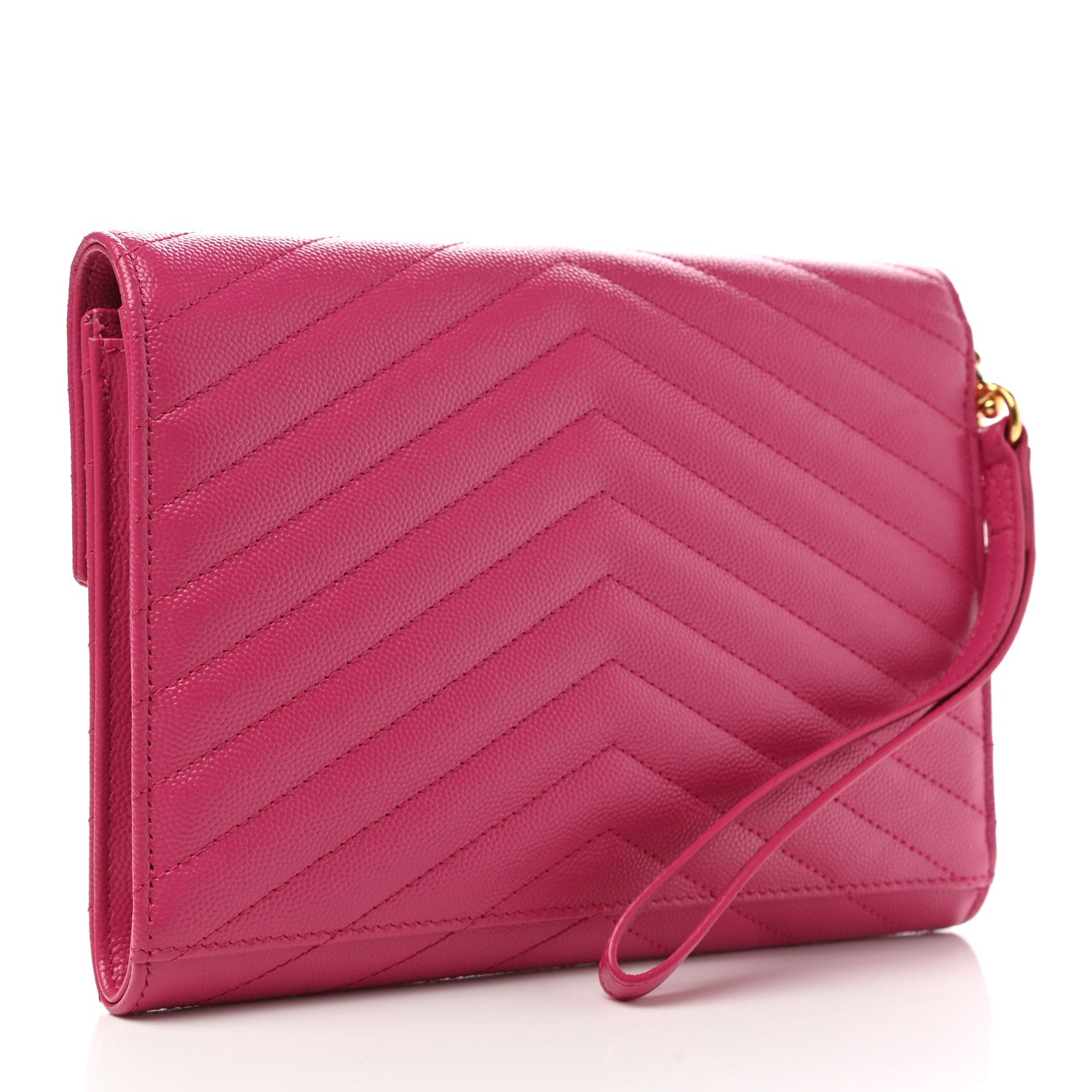Saint Laurent Grain De Poudre Matelasse Chevron Monogram Envelope Clutch Fuxia Couture 4 of 8