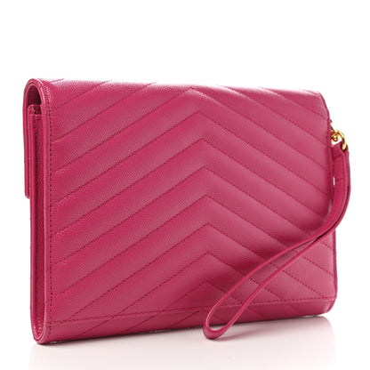 Saint Laurent Grain De Poudre Matelasse Chevron Monogram Envelope Clutch Fuxia Couture 4 of 8