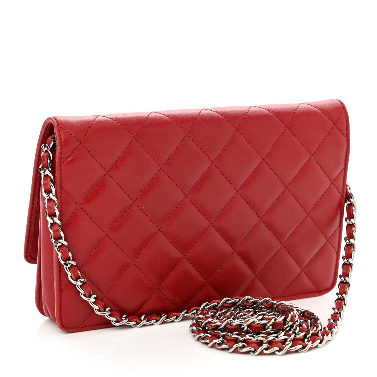 Calfskin Quilted Cambon Wallet On Chain WOC Red