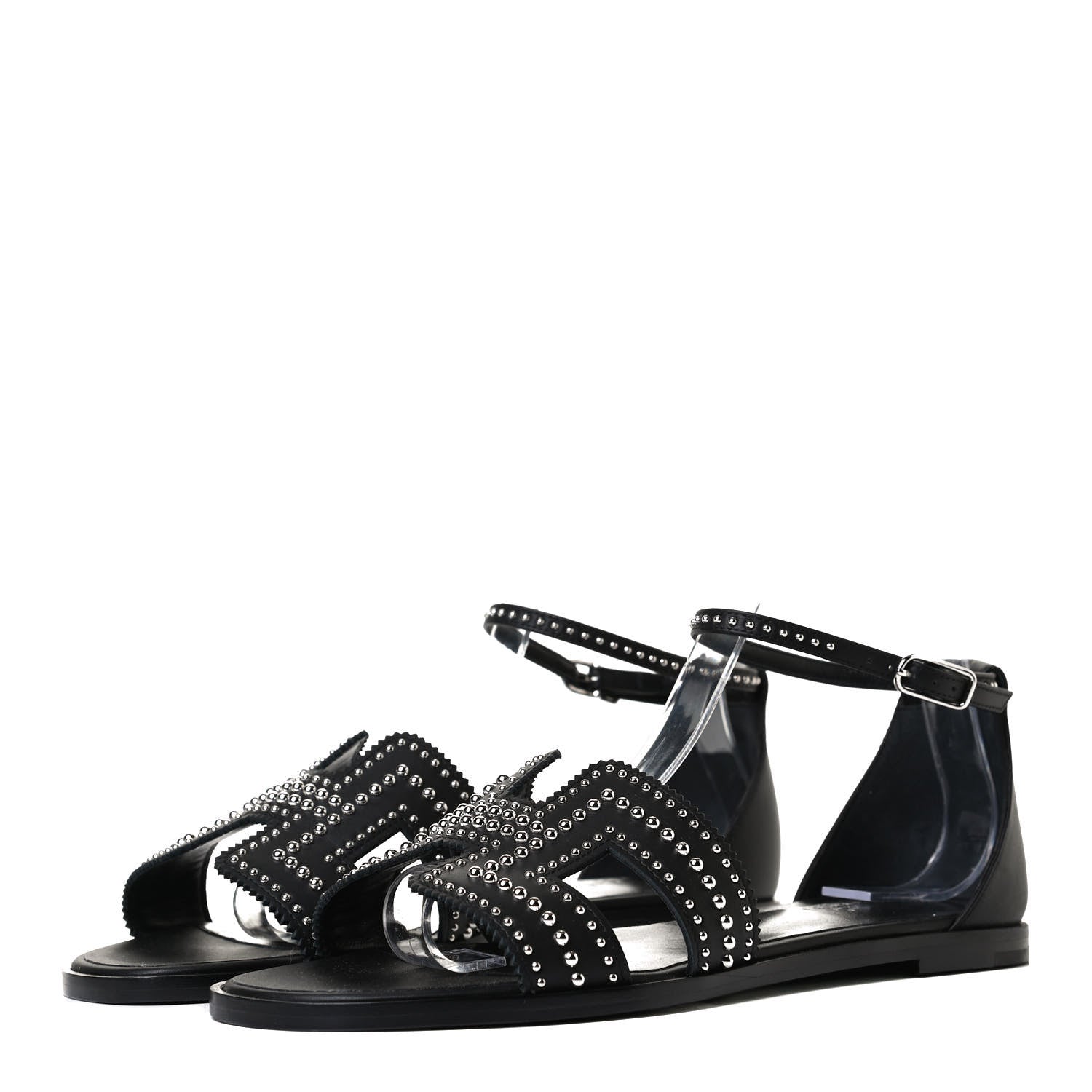 Hermes Calfskin Studded Santorini Sandals 38.5 Black 3 of 11