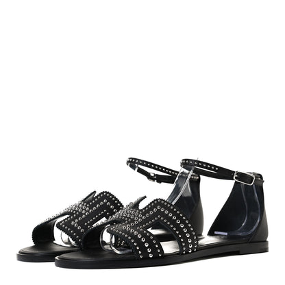 Hermes Calfskin Studded Santorini Sandals 38.5 Black 3 of 11