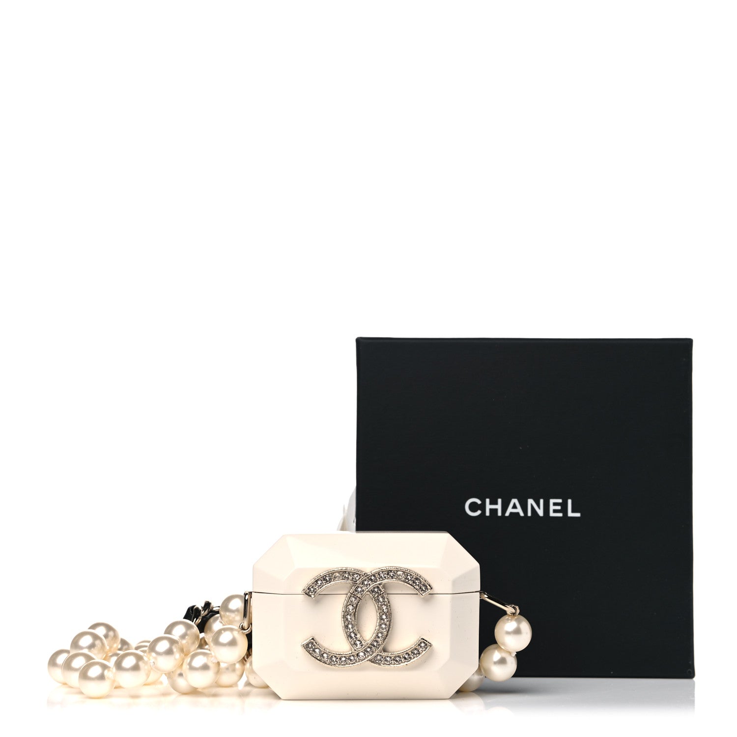 Chanel Resin Crystal Pearl Lambskin Airpods Pro Holder Necklace Pearly White 7 of 7