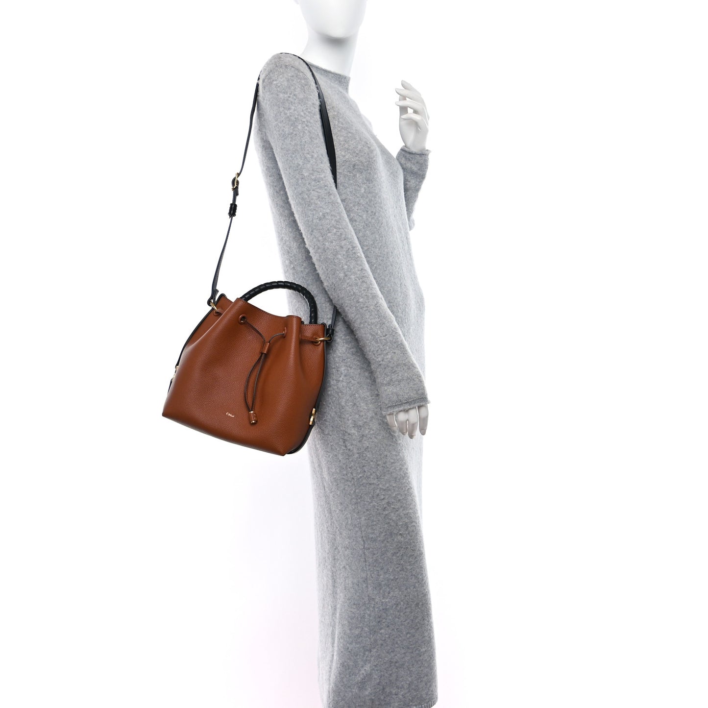 Grained Calfskin Marcie Bucket Bag Tan