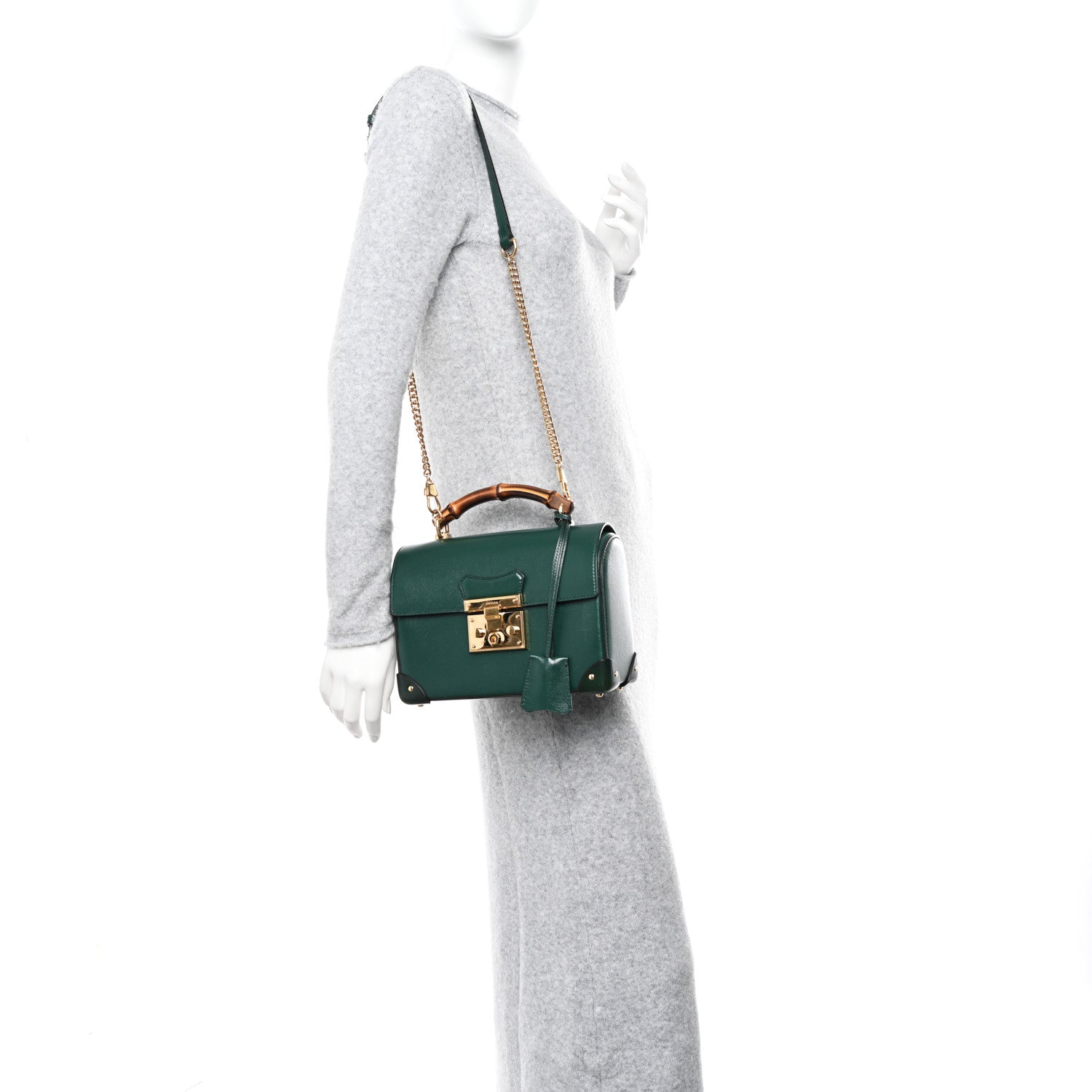 Gucci Azalea Calfskin Small Padlock Bamboo Shoulder Bag Vintage Green 2 of 11