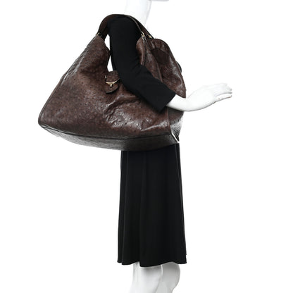 Gucci Ostrich Large Soft Stirrup Shoulder Bag Brown 2 of 17