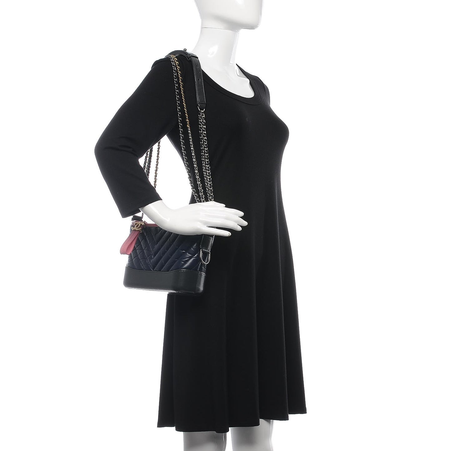 Aged Calfskin Chevron Quilted Small Gabrielle Hobo Dark Pink Navy