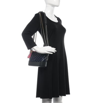 Chanel Aged Calfskin Chevron Quilted Small Gabrielle Hobo Dark Pink Navy 2 of 9